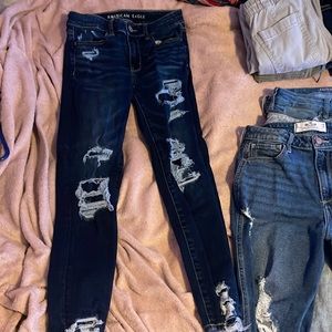 american eagle dark blue jegging jeans with patches $20